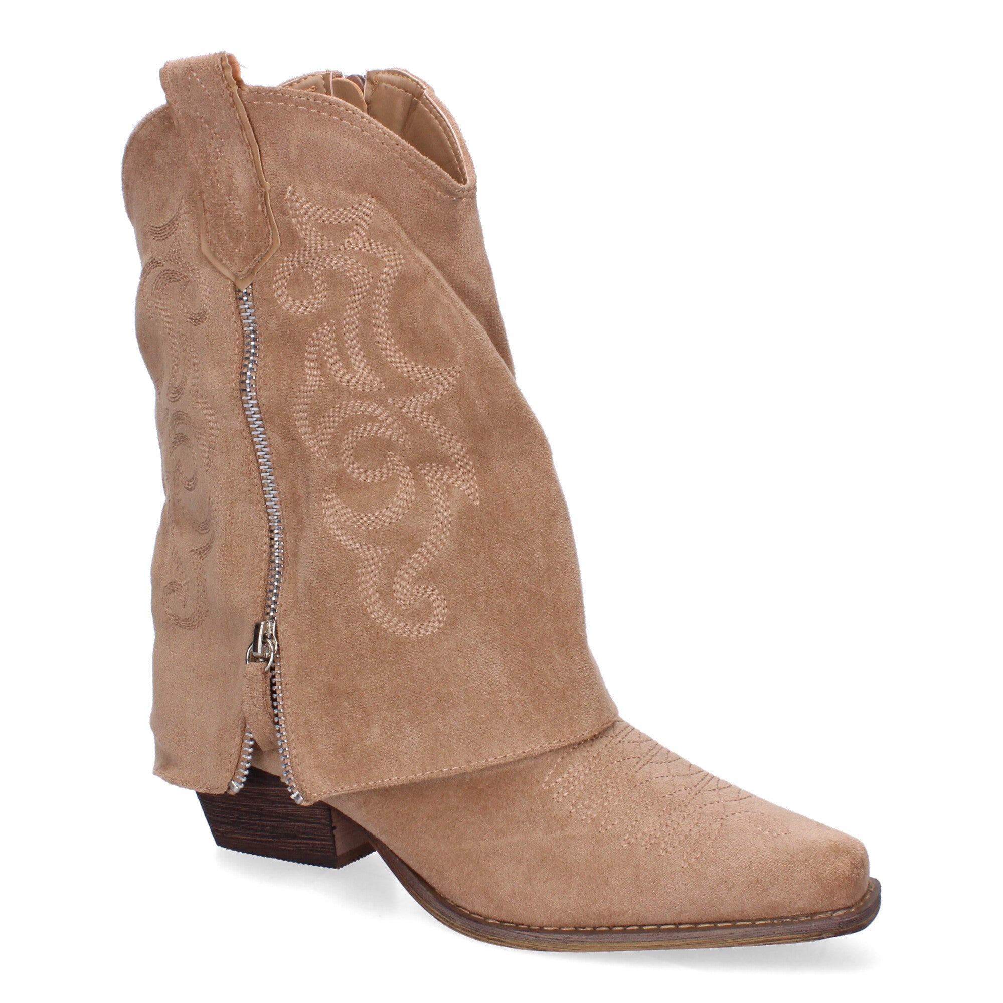 Botas de Tacón Cowboy con Polaina y Bordados Elegantes para Mujer
