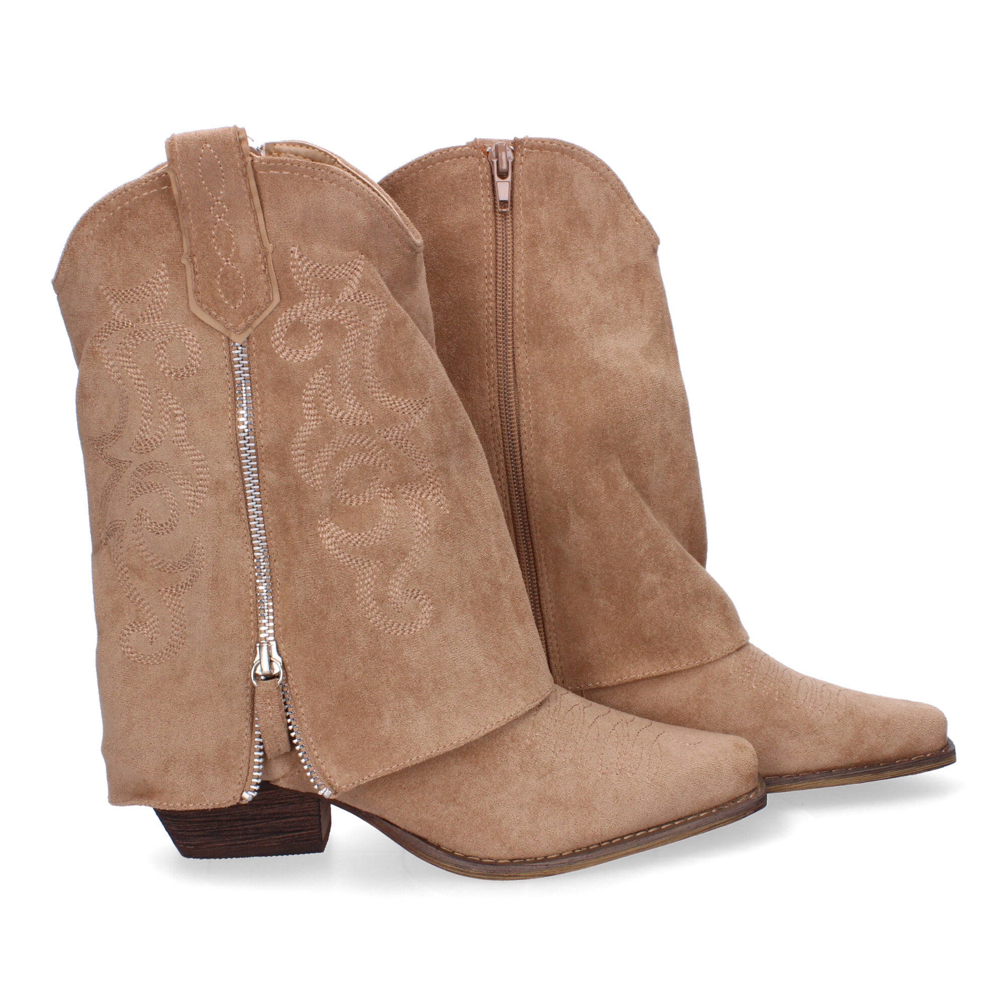 Botas de Tacón Cowboy con Polaina y Bordados Elegantes para Mujer