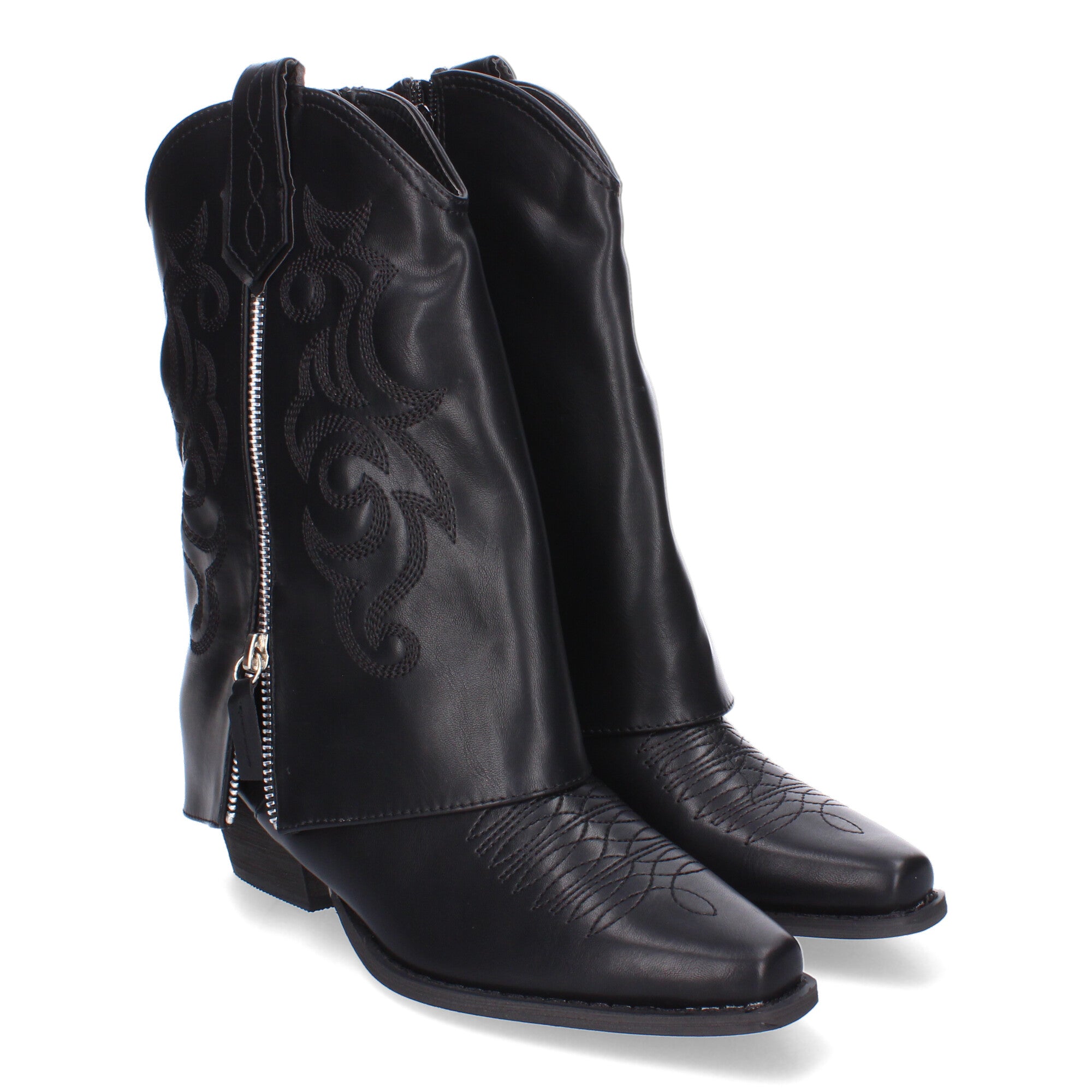Botas de Tacón Cowboy con Polaina y Bordado Elegante para Mujer
