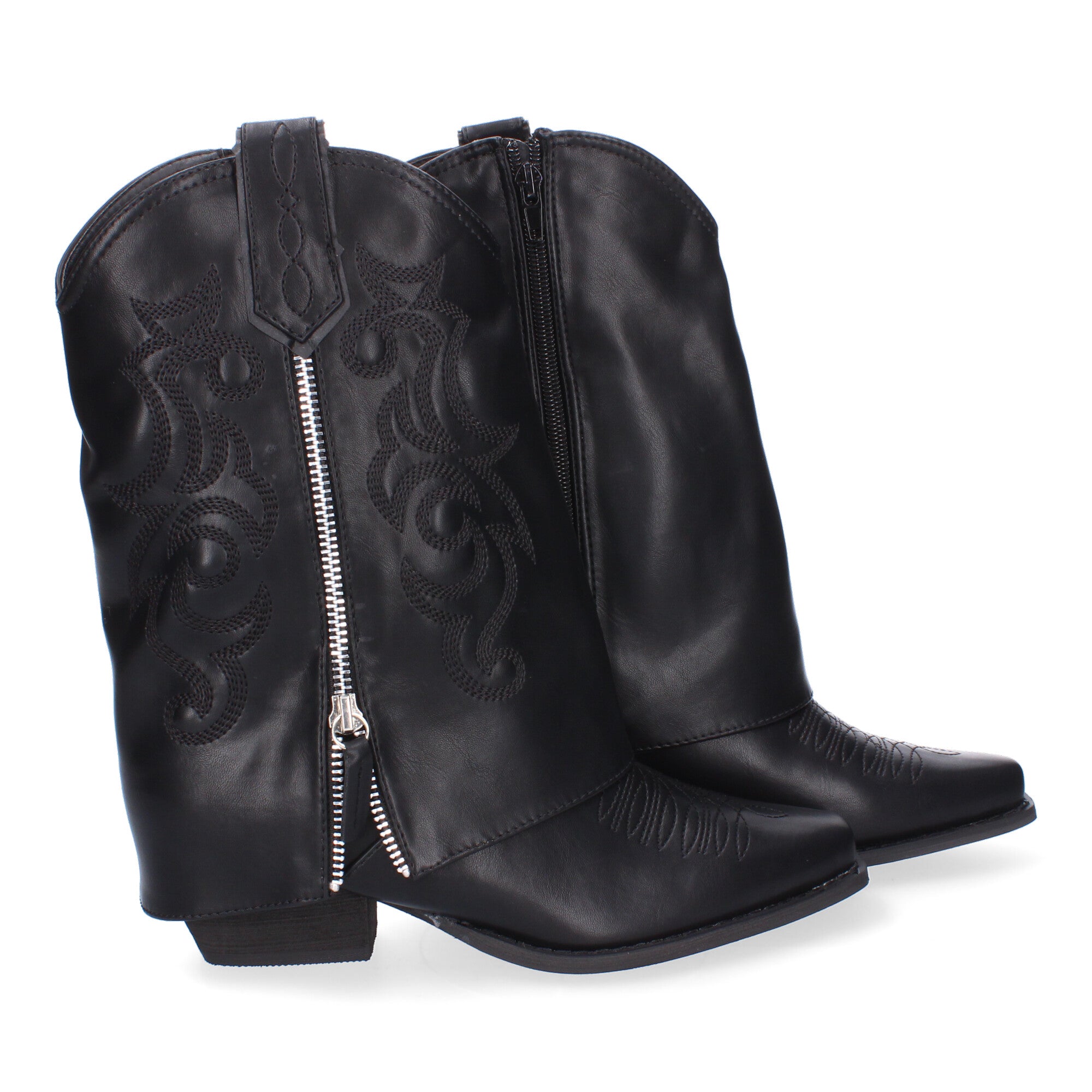 Botas de Tacón Cowboy con Polaina y Bordado Elegante para Mujer