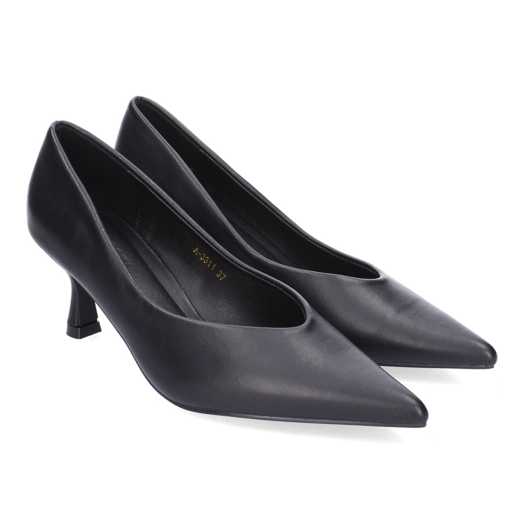 Zapato Negro de Salon de Tacon Y Punta Fina para Mujer