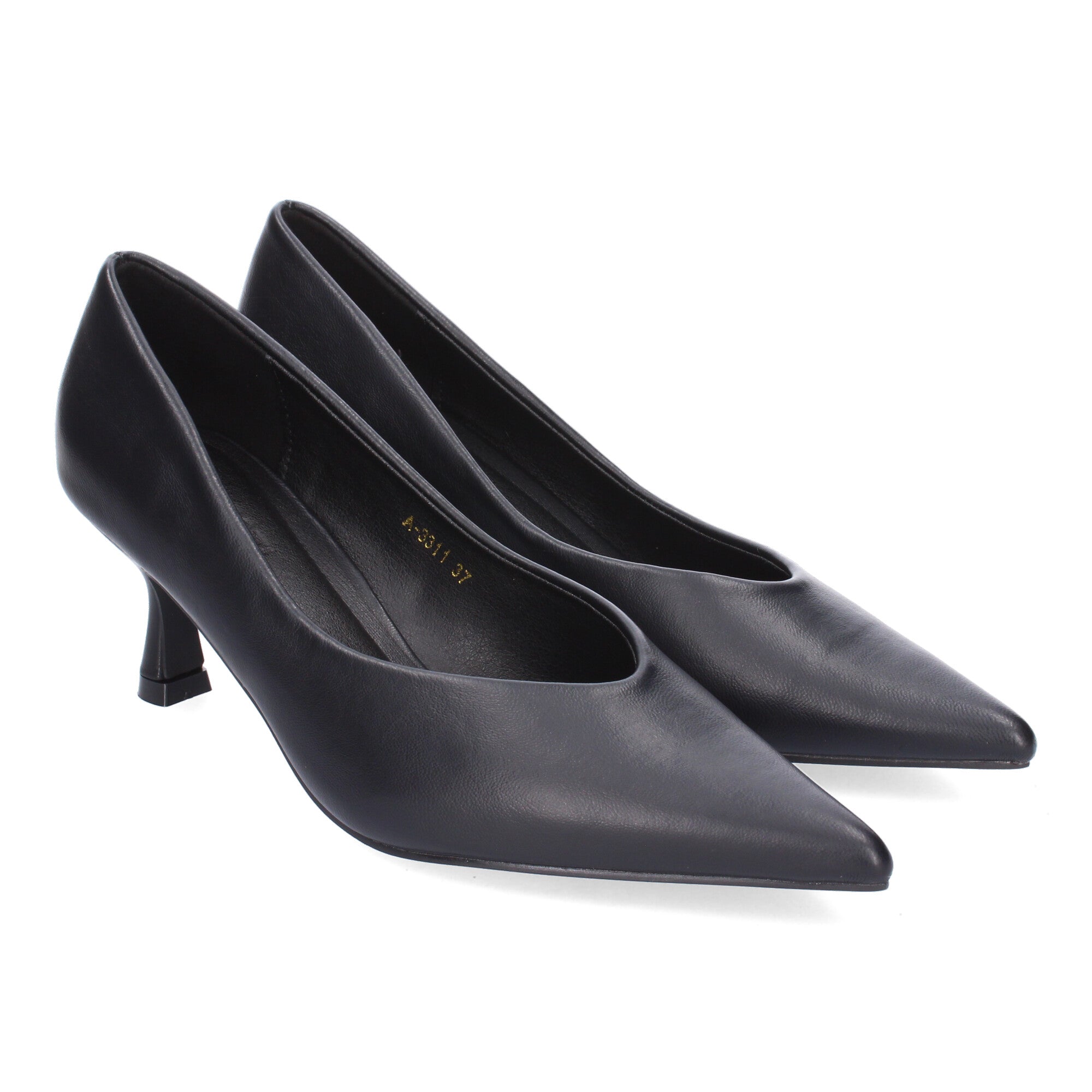 Zapato Negro de Salon de Tacon Y Punta Fina para Mujer