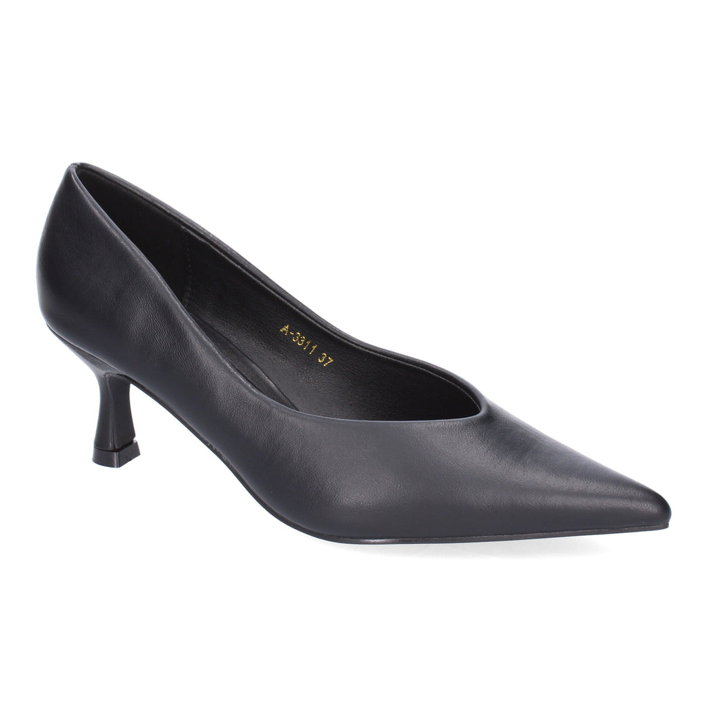 Zapato Negro de Salon de Tacon Y Punta Fina para Mujer