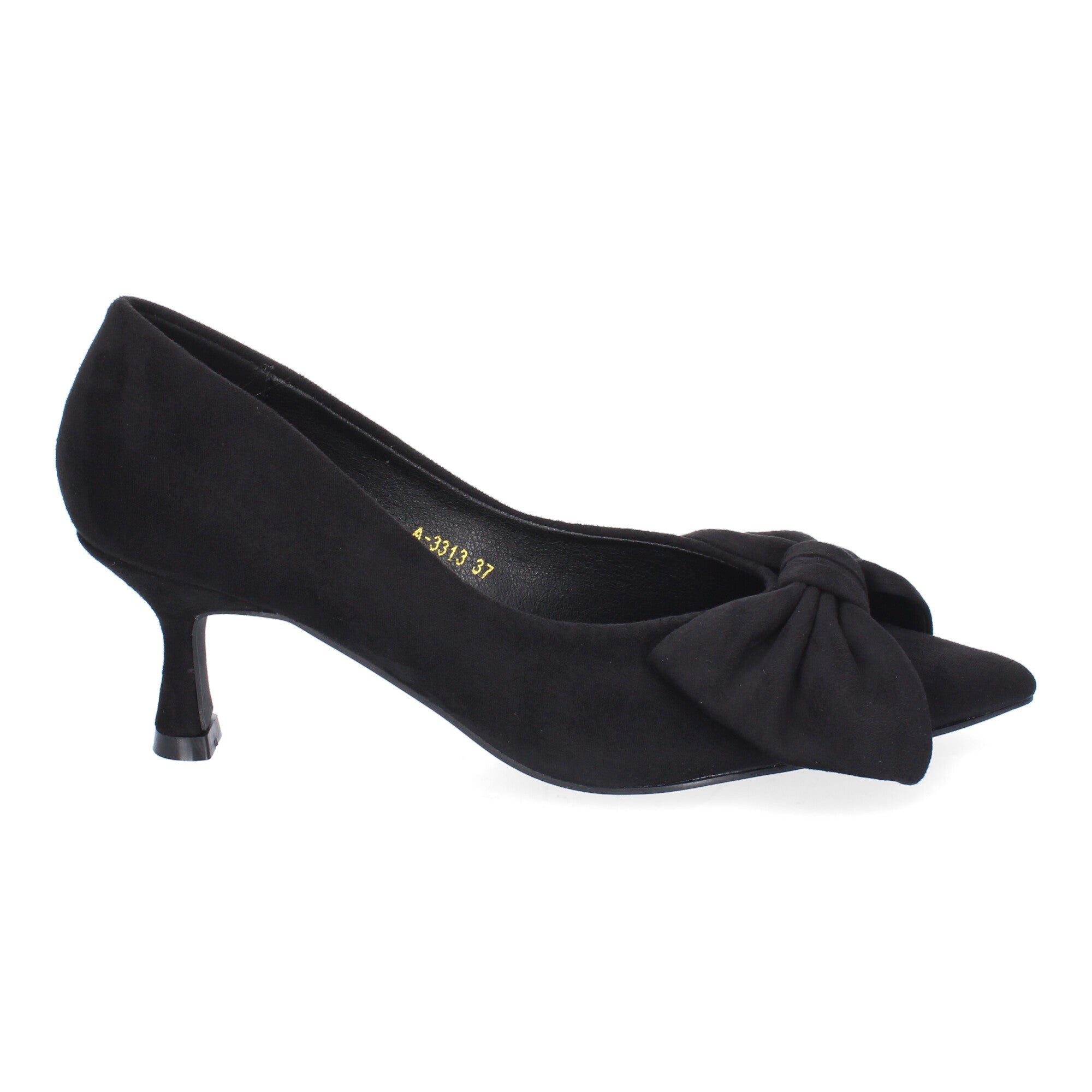 Zapato Negro de Salon Elegante de Tacon Bajo Con Lazo Y Punta Fina para Mujer