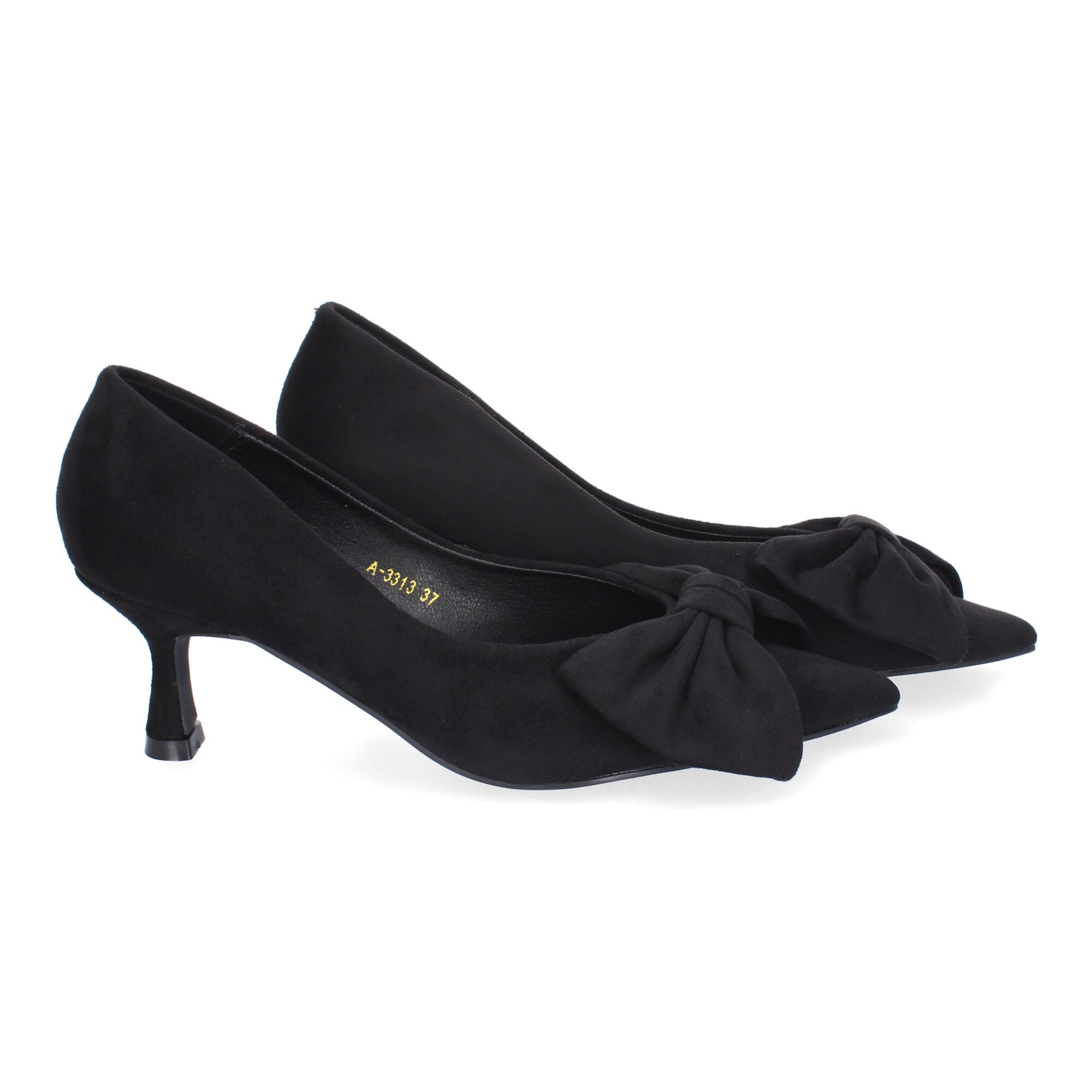 Zapato Negro de Salon Elegante de Tacon Bajo Con Lazo Y Punta Fina para Mujer