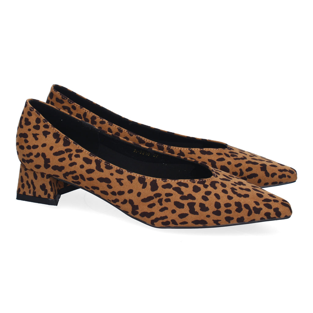 Zapato Leopardo de Salon Elegante Y Clasico de Tacon Ancho Y Punta Fina para Mujer