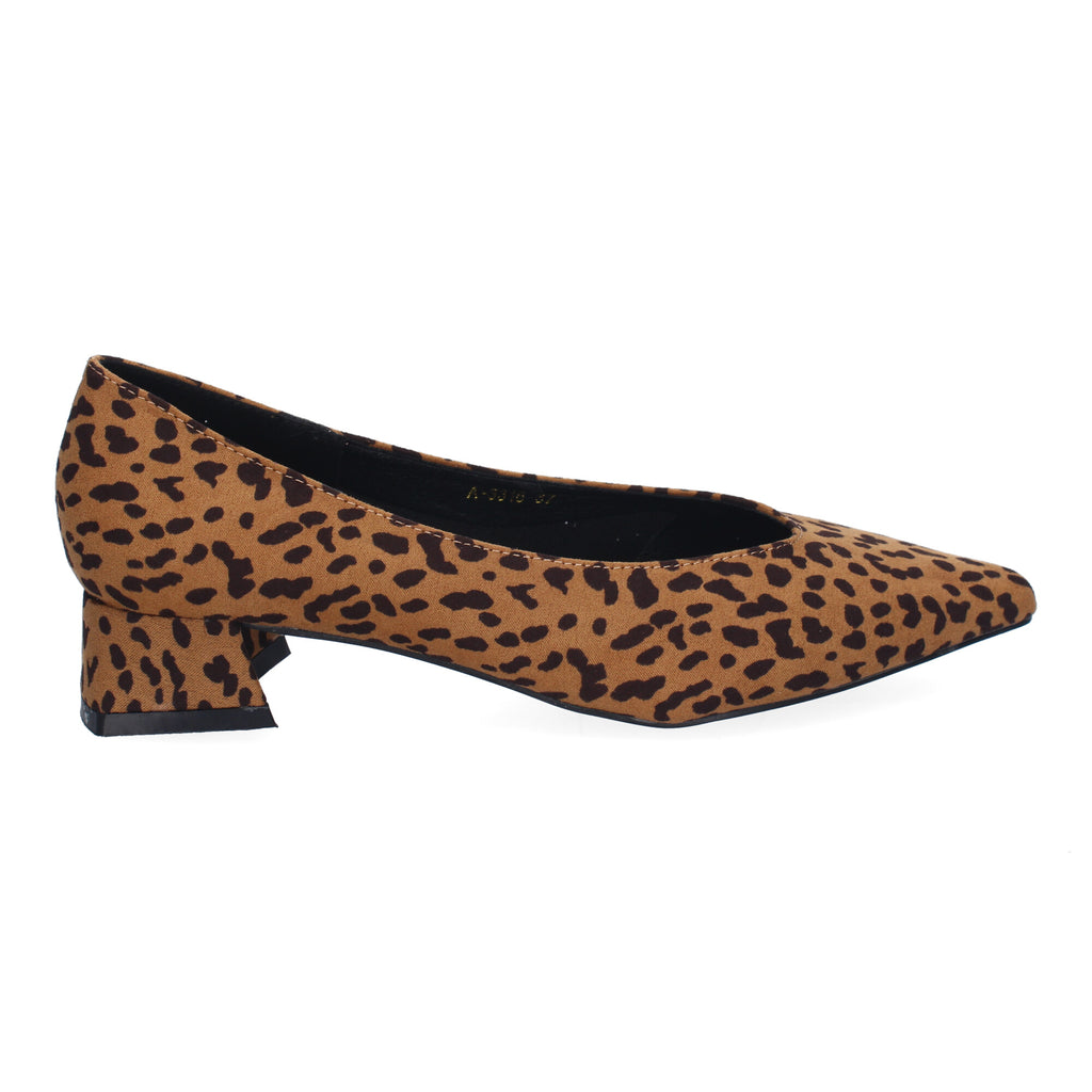 Zapato Leopardo de Salon Elegante Y Clasico de Tacon Ancho Y Punta Fina para Mujer