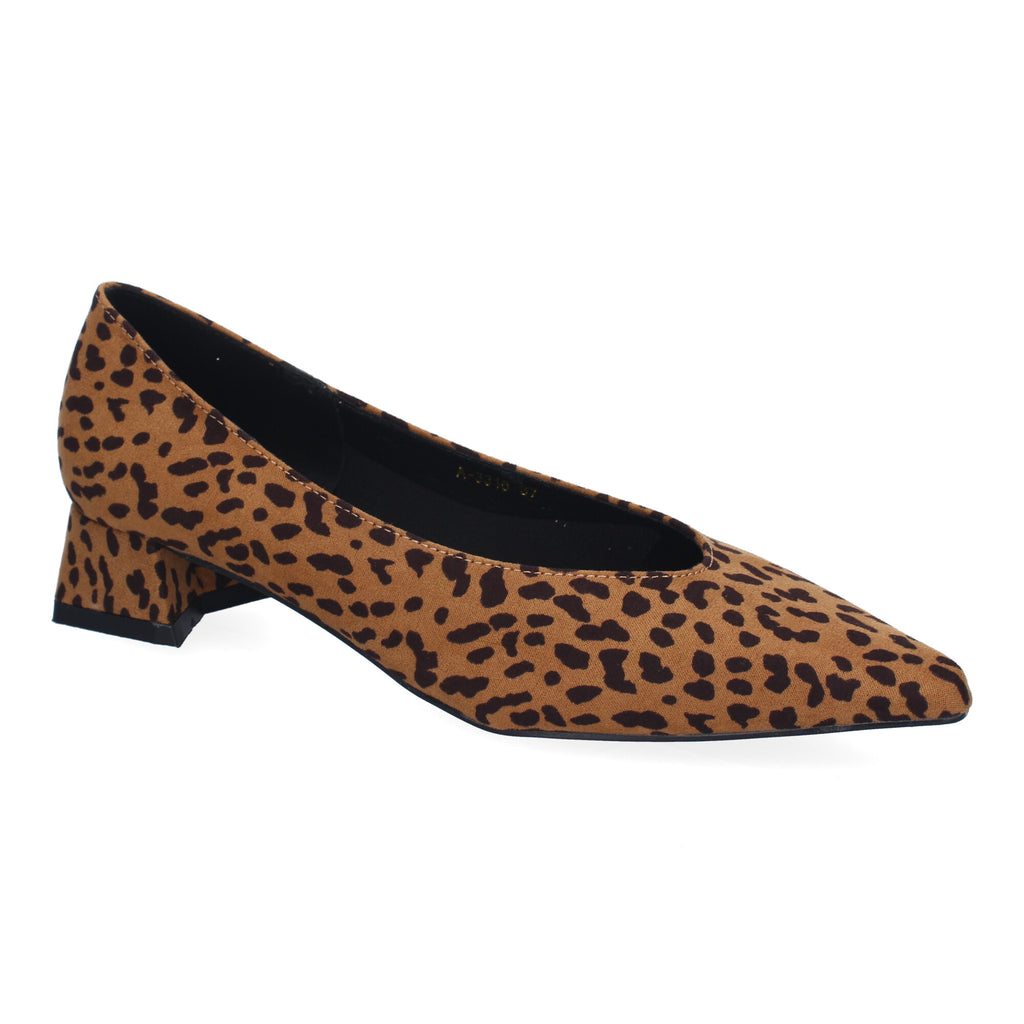 Zapato Leopardo de Salon Elegante Y Clasico de Tacon Ancho Y Punta Fina para Mujer
