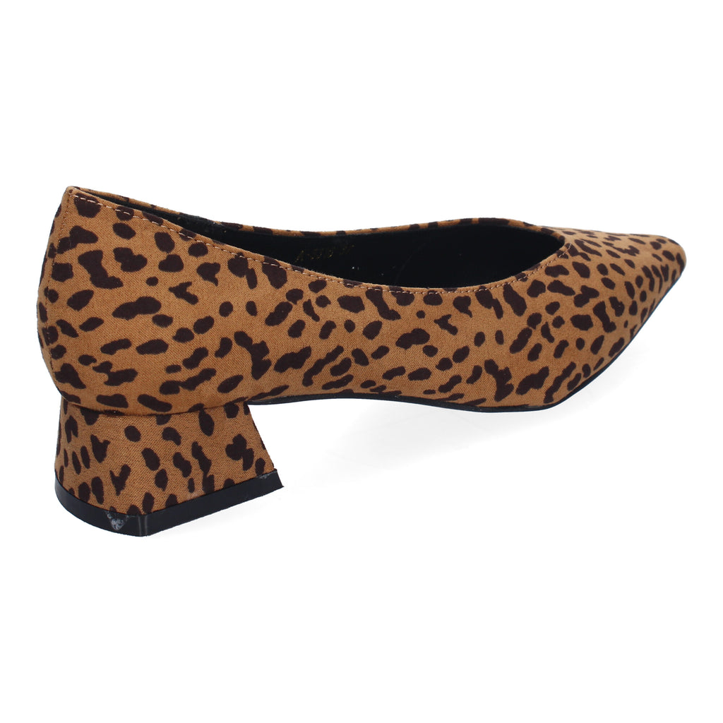 Zapato Leopardo de Salon Elegante Y Clasico de Tacon Ancho Y Punta Fina para Mujer