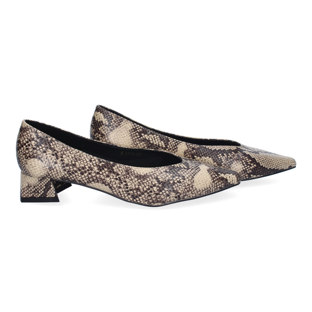 Zapato Serpiente de Salon Elegante Y Clasico de Tacon Ancho Y Punta Fina para Mujer