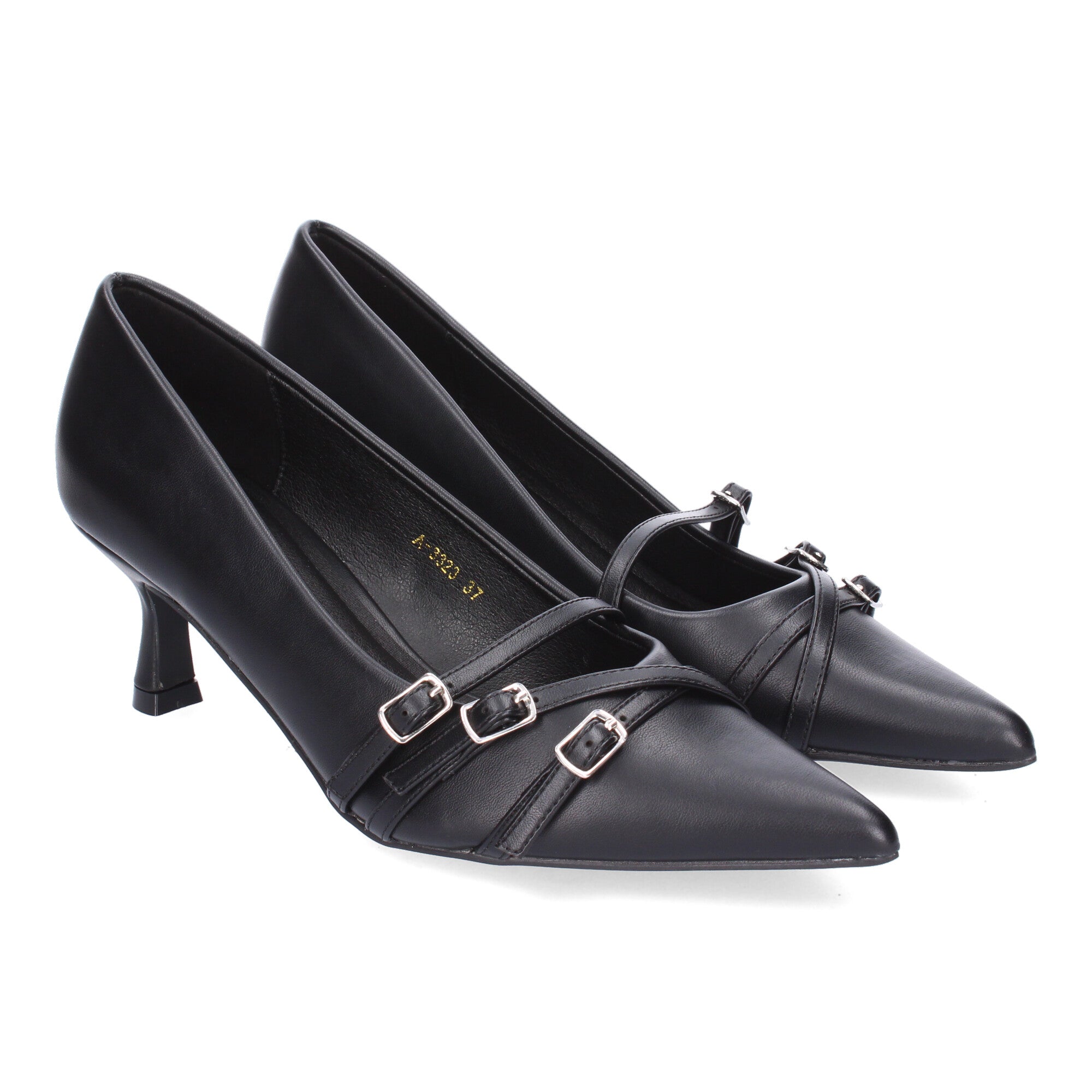 Zapato Negro de Salon Elegante Y Moderno de Tacon Bajo Fino  Y Punta Fina para Mujer