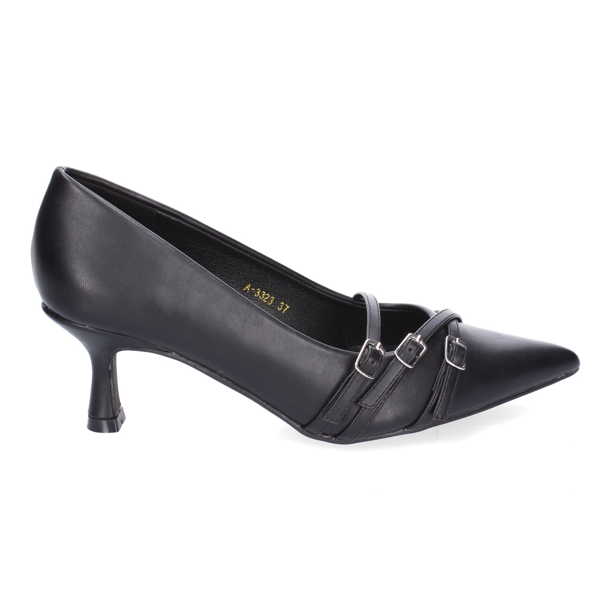 Zapato Negro de Salon Elegante Y Moderno de Tacon Bajo Fino  Y Punta Fina para Mujer