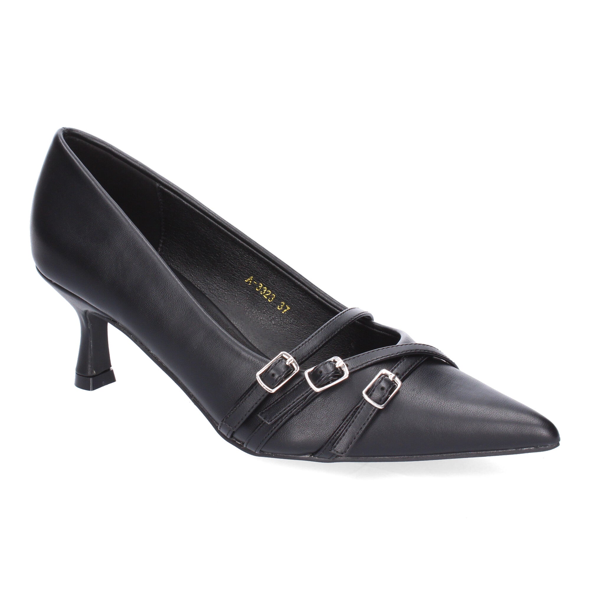 Zapato Negro de Salon Elegante Y Moderno de Tacon Bajo Fino  Y Punta Fina para Mujer