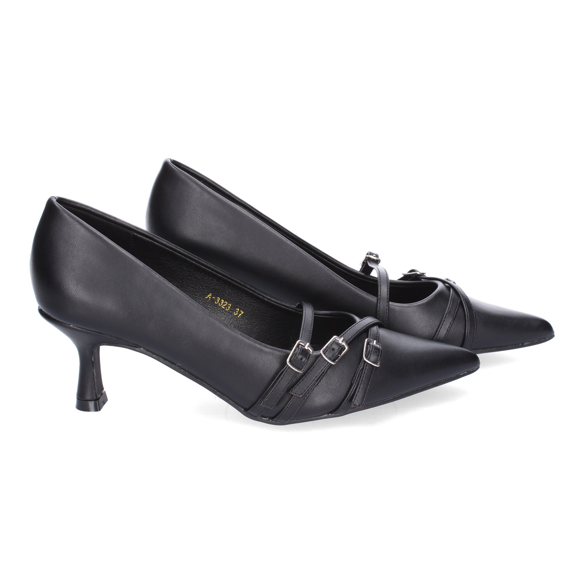Zapato Negro de Salon Elegante Y Moderno de Tacon Bajo Fino  Y Punta Fina para Mujer