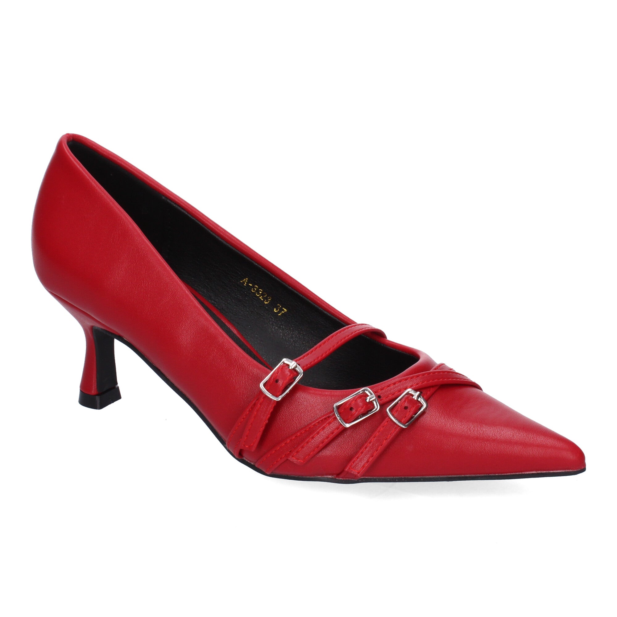 Zapato Rojo de Salon Elegante Y Moderno de Tacon Bajo Fino  Y Punta Fina para Mujer