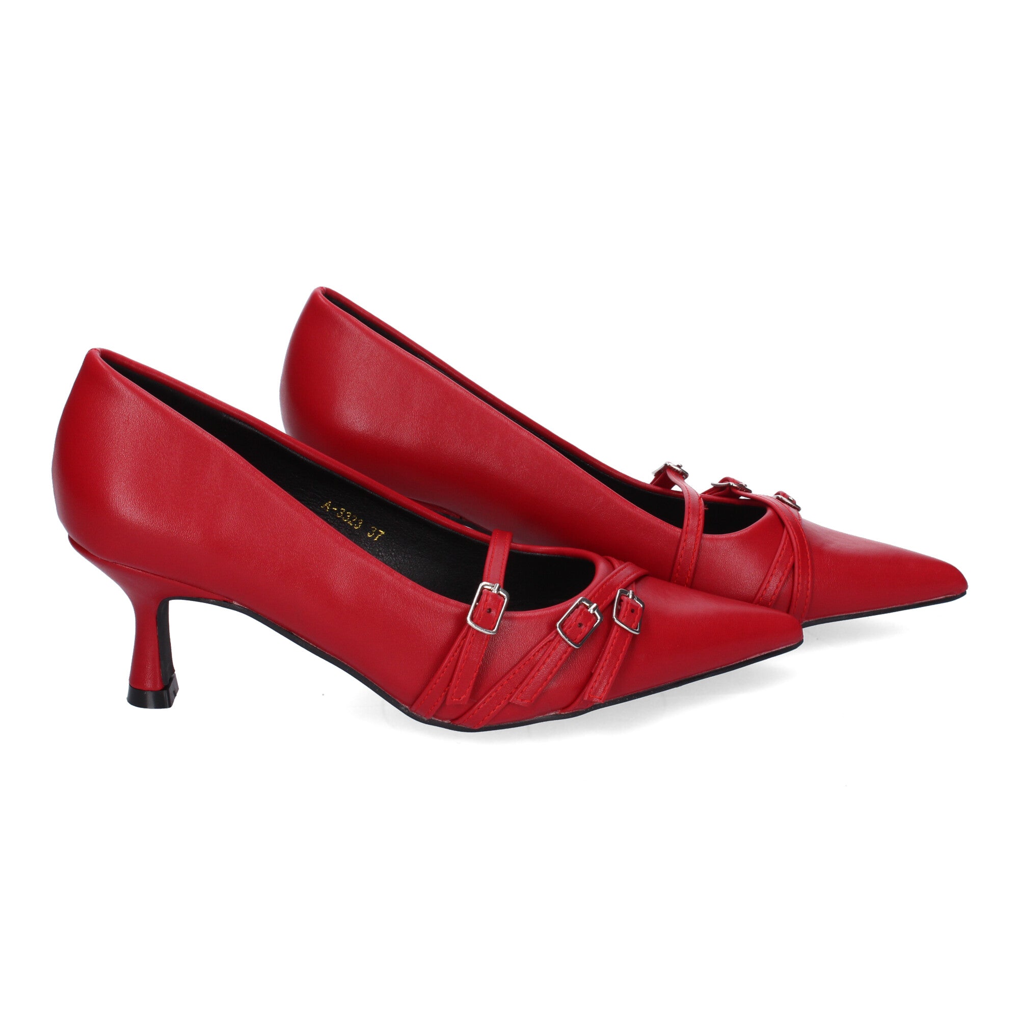 Zapato Rojo de Salon Elegante Y Moderno de Tacon Bajo Fino  Y Punta Fina para Mujer