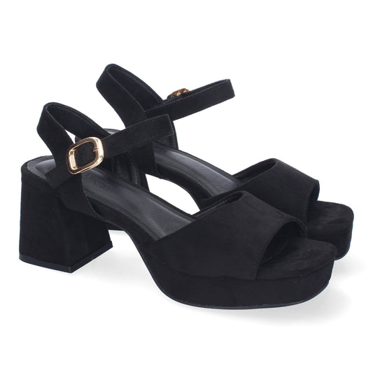 Cyrena Black Elegance – Sandalias Negras de Tacón para Mujer con Correa Ajustable y Puntera Abierta