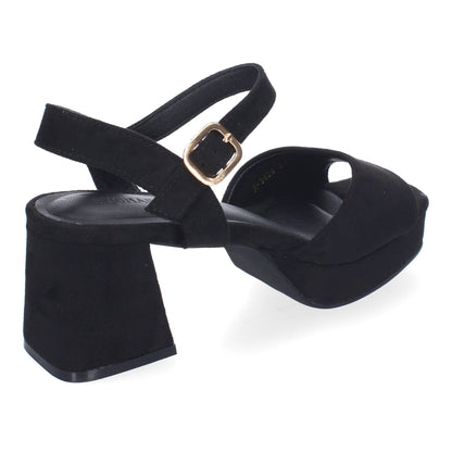 Cyrena Black Elegance – Sandalias Negras de Tacón para Mujer con Correa Ajustable y Puntera Abierta