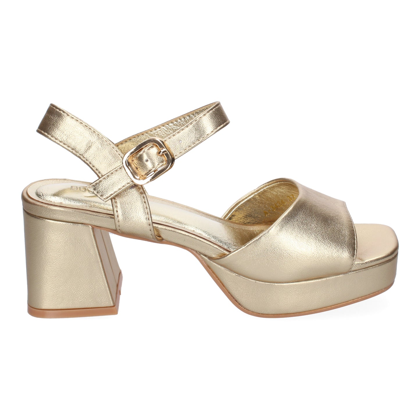 Cyrena Golden Glow – Sandalias Doradas de Tacón para Mujer con Correa Ajustable y Puntera Abierta