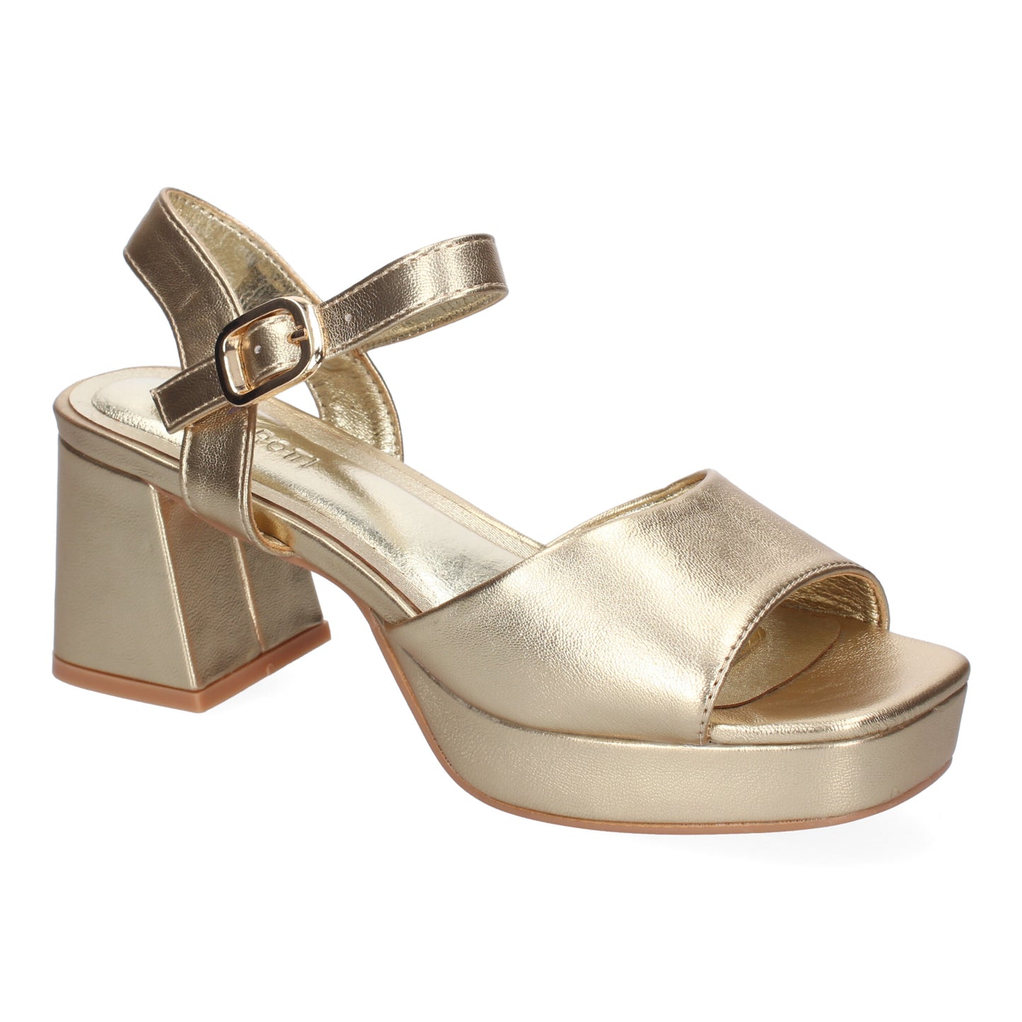 Cyrena Golden Glow – Sandalias Doradas de Tacón para Mujer con Correa Ajustable y Puntera Abierta