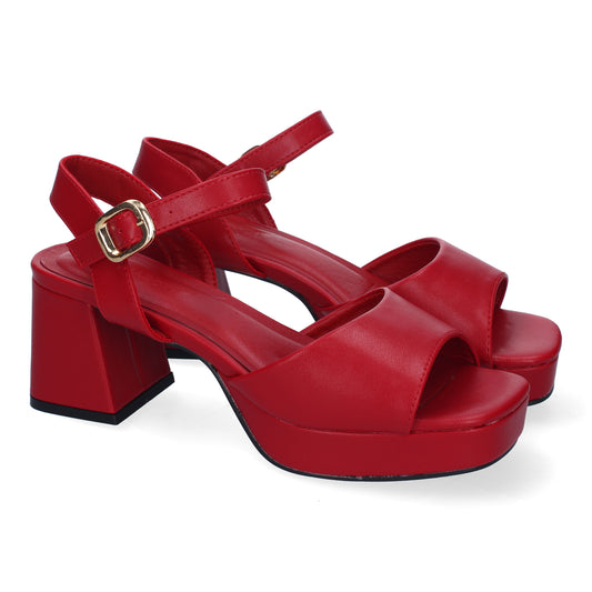 Cyrena Red Passion – Sandalias Rojas de Tacón para Mujer con Correa Ajustable y Puntera Abierta