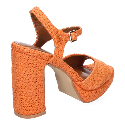 Cyrena Orange Glow – Sandalia Naranja de Tacón para Mujer con Pala Abierta y Cierre de Hebilla