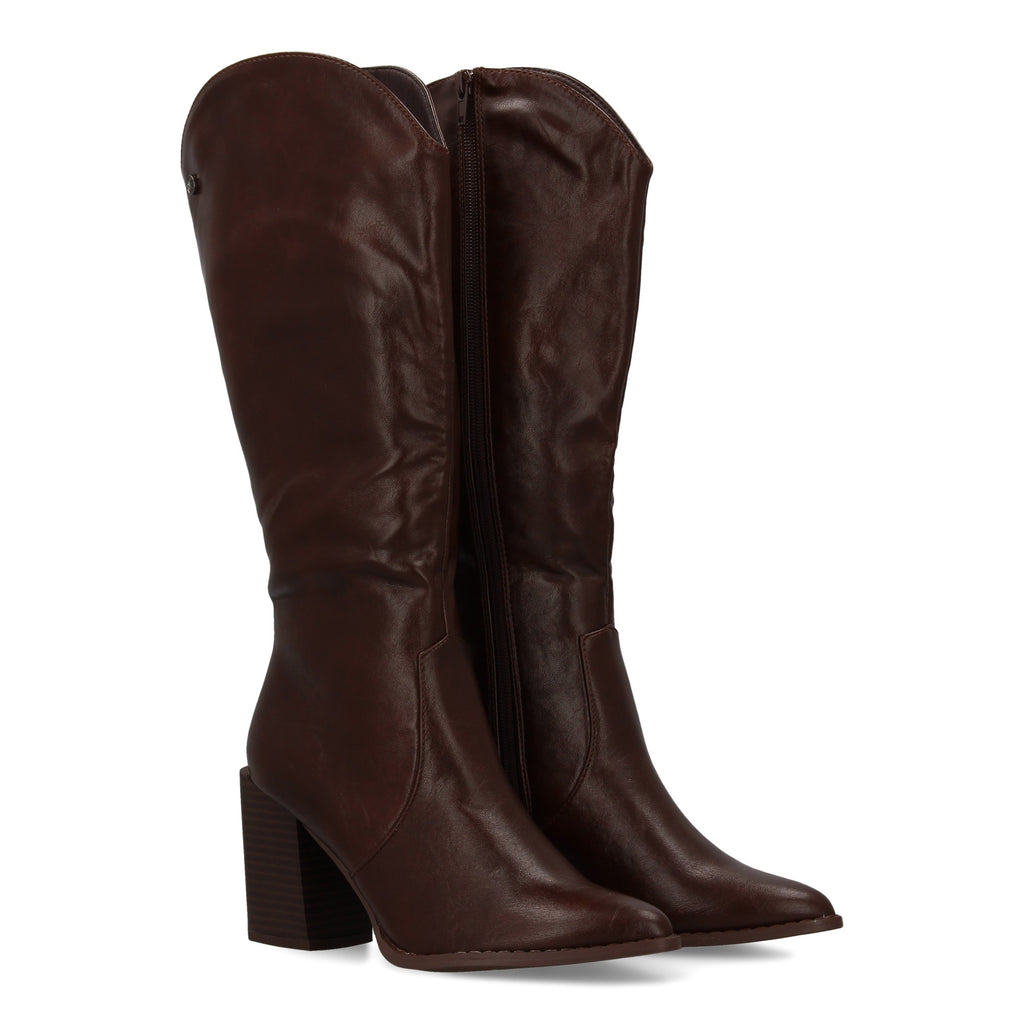 Bota marrón tacón con estampado liso