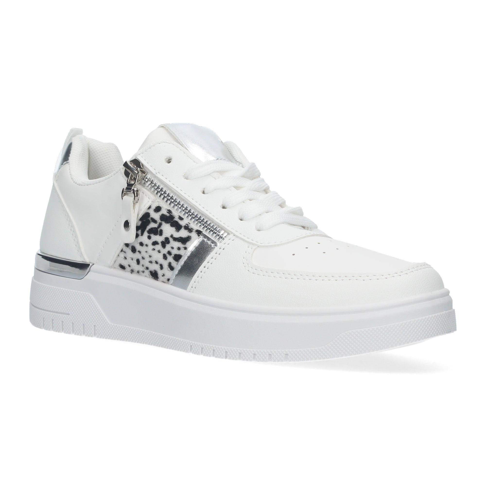 Zapatillas de Mujer Blancas con Animal Print y Detalles Dorados