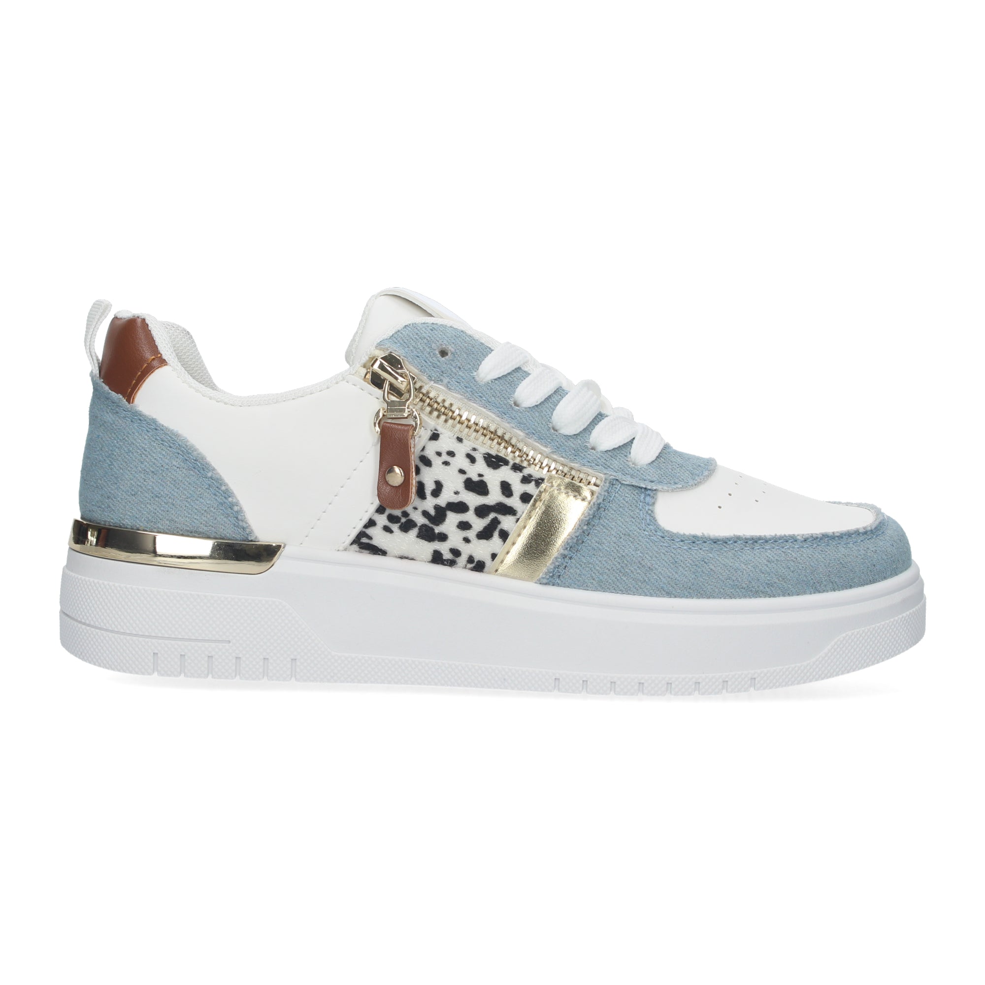 Zapatillas de Mujer Azules con Animal Print y Detalles Dorados