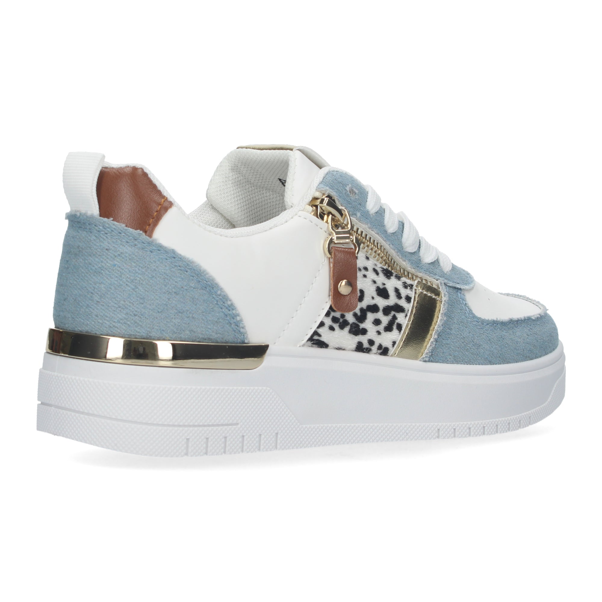 Zapatillas de Mujer Azules con Animal Print y Detalles Dorados
