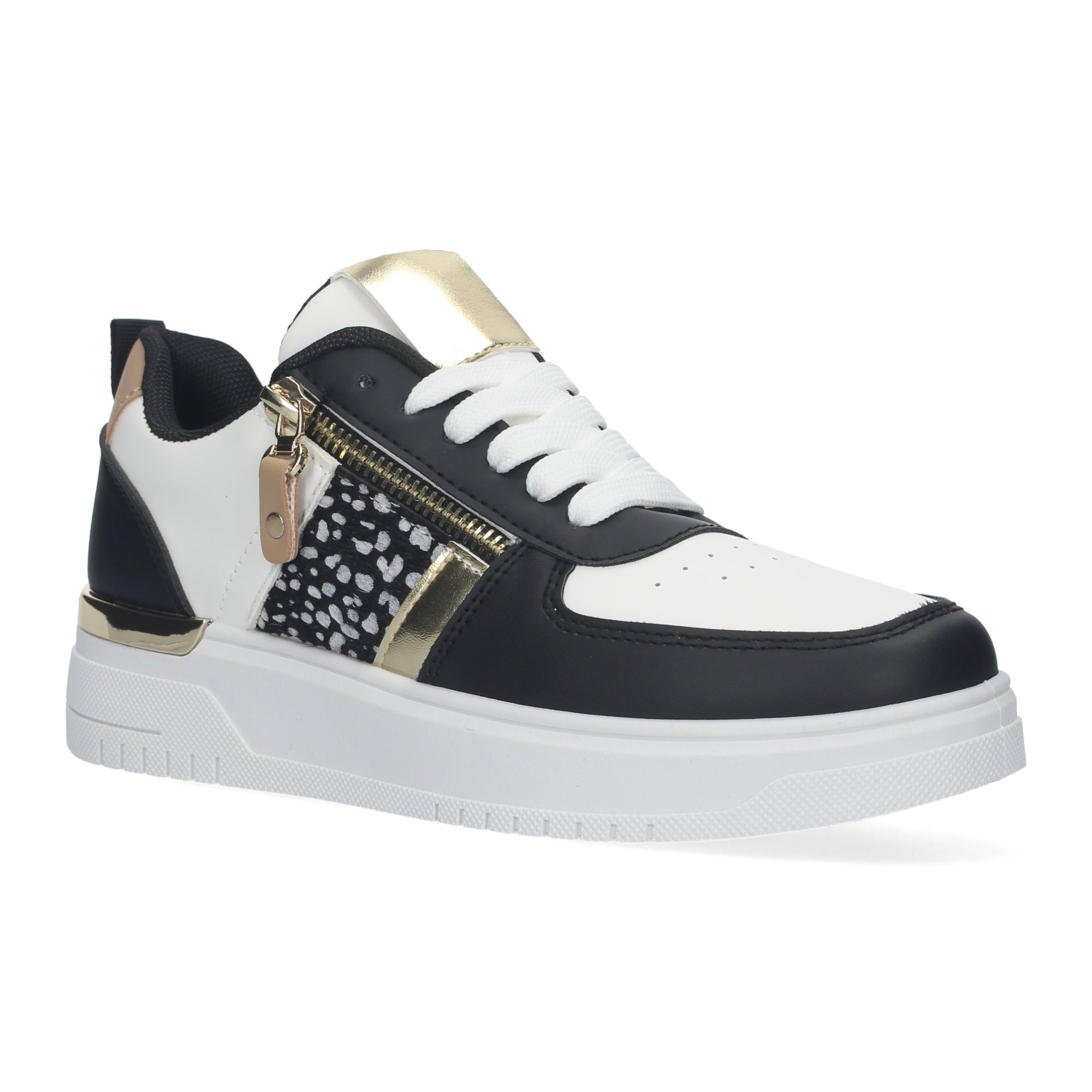 Zapatillas de Mujer Negras con Animal Print y Detalles Dorados