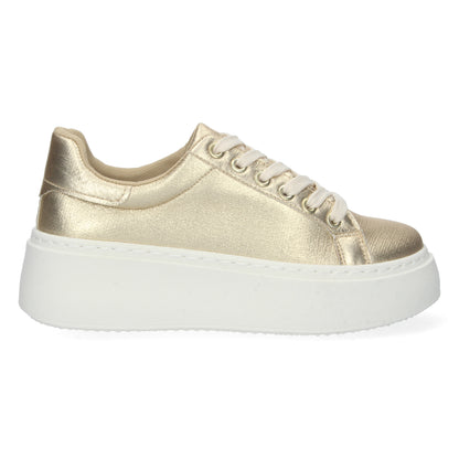 Cyrena Gold Shine – Zapatilla Oro de Plataforma para Mujer, Cómoda con Estampado Brillante y Cierre de Cordones | Primavera-Verano