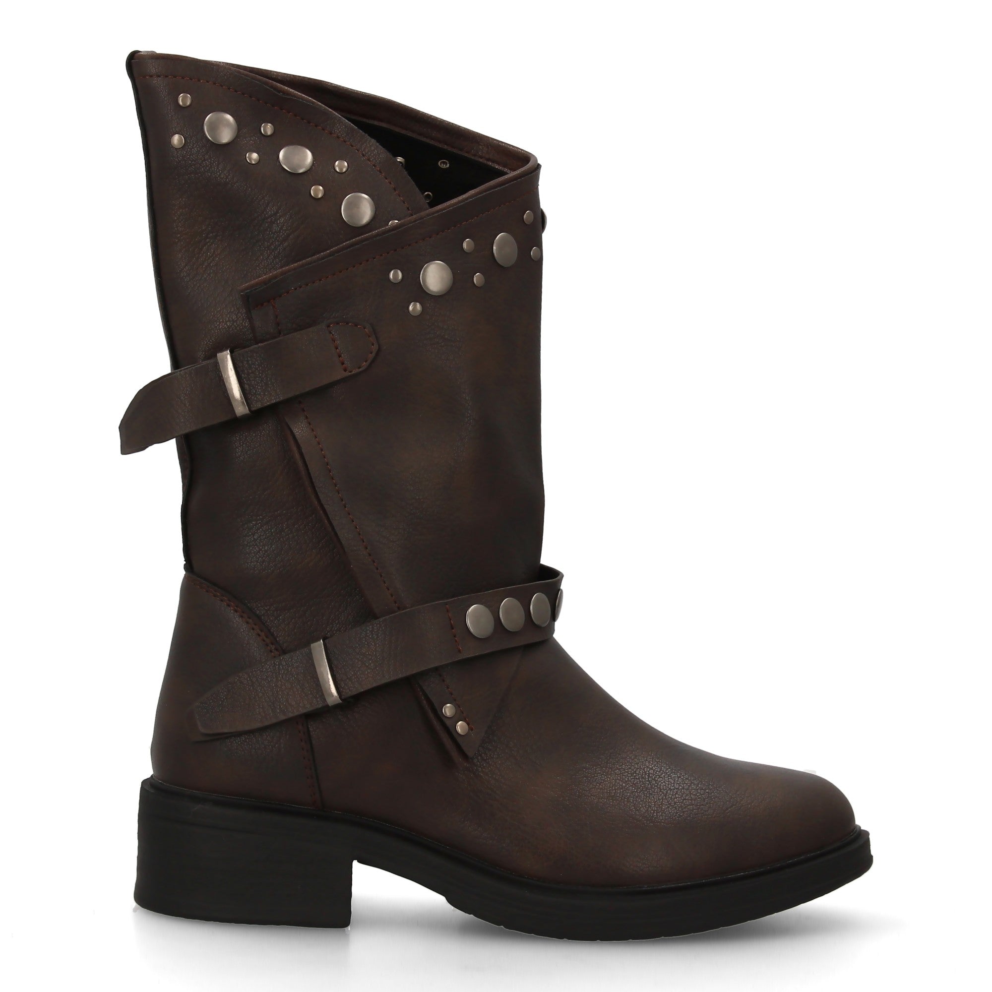 Botas de Mujer Estilo Urbano con Tachuelas, Hebillas y Cierre de Cremallera