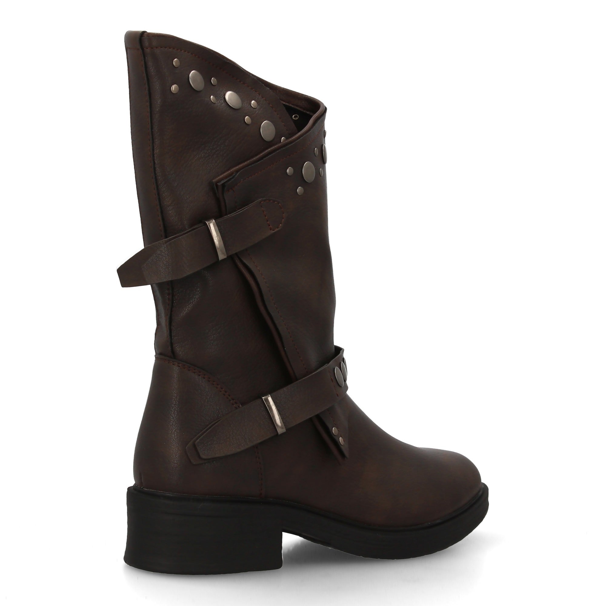 Botas de Mujer Estilo Urbano con Tachuelas, Hebillas y Cierre de Cremallera