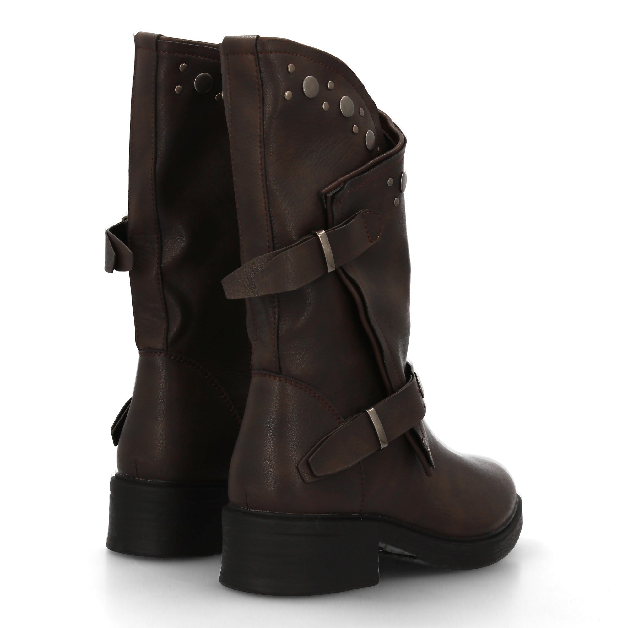 Botas de Mujer Estilo Urbano con Tachuelas, Hebillas y Cierre de Cremallera