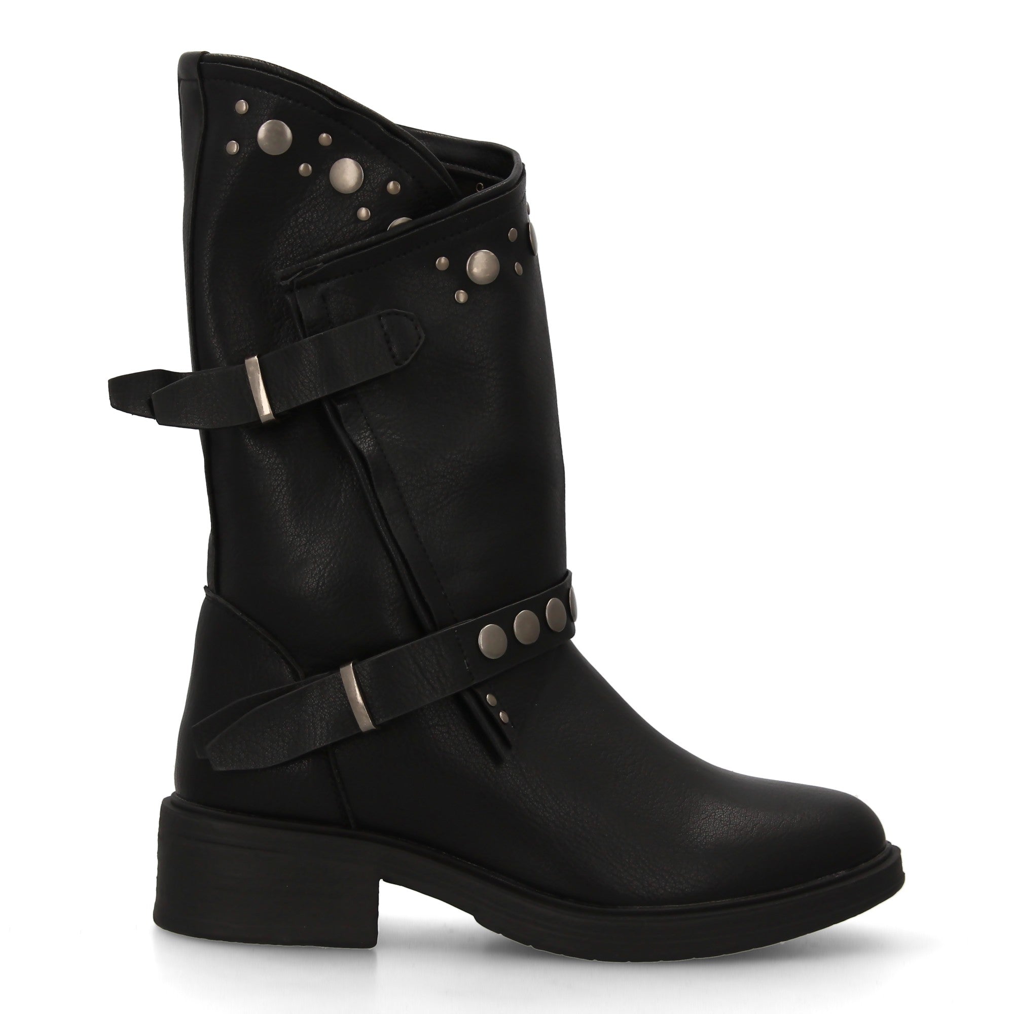 Botas de Mujer Estilo Urbano con Tachuelas, Hebillas y Cierre de Cremallera
