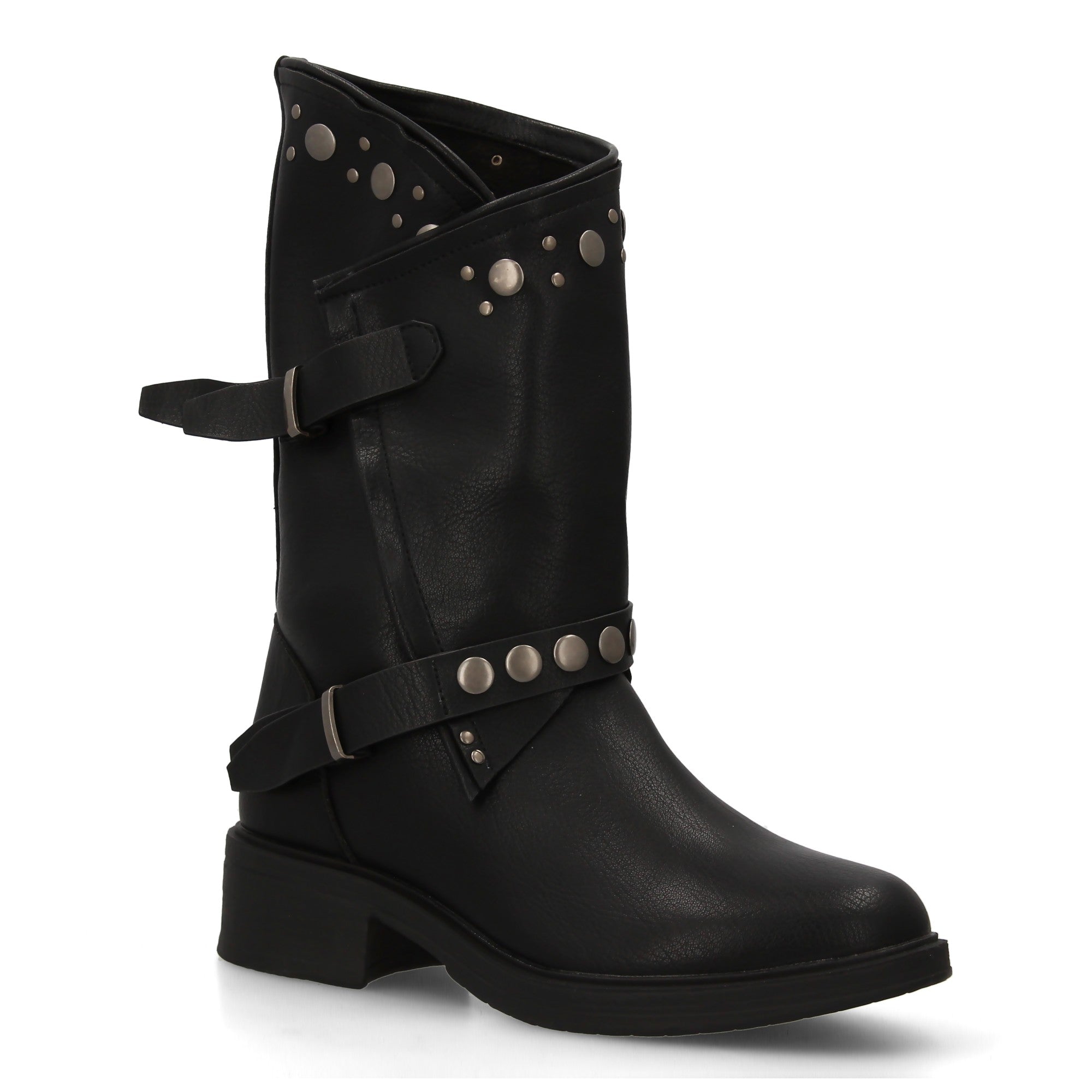 Botas de Mujer Estilo Urbano con Tachuelas, Hebillas y Cierre de Cremallera