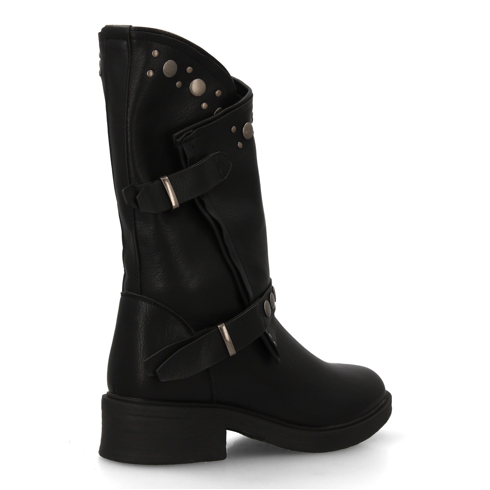 Botas de Mujer Estilo Urbano con Tachuelas, Hebillas y Cierre de Cremallera