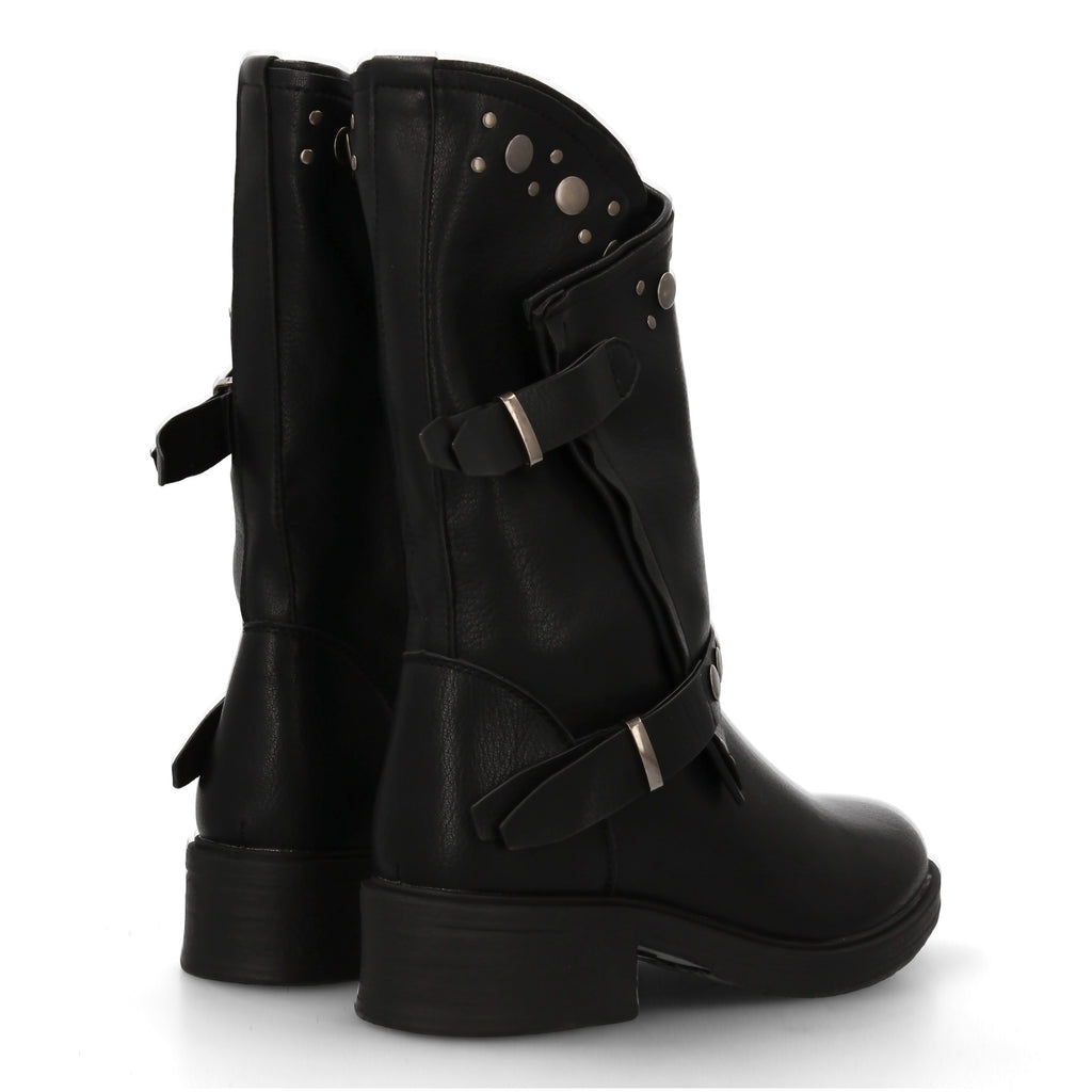 Botas de Mujer Estilo Urbano con Tachuelas, Hebillas y Cierre de Cremallera