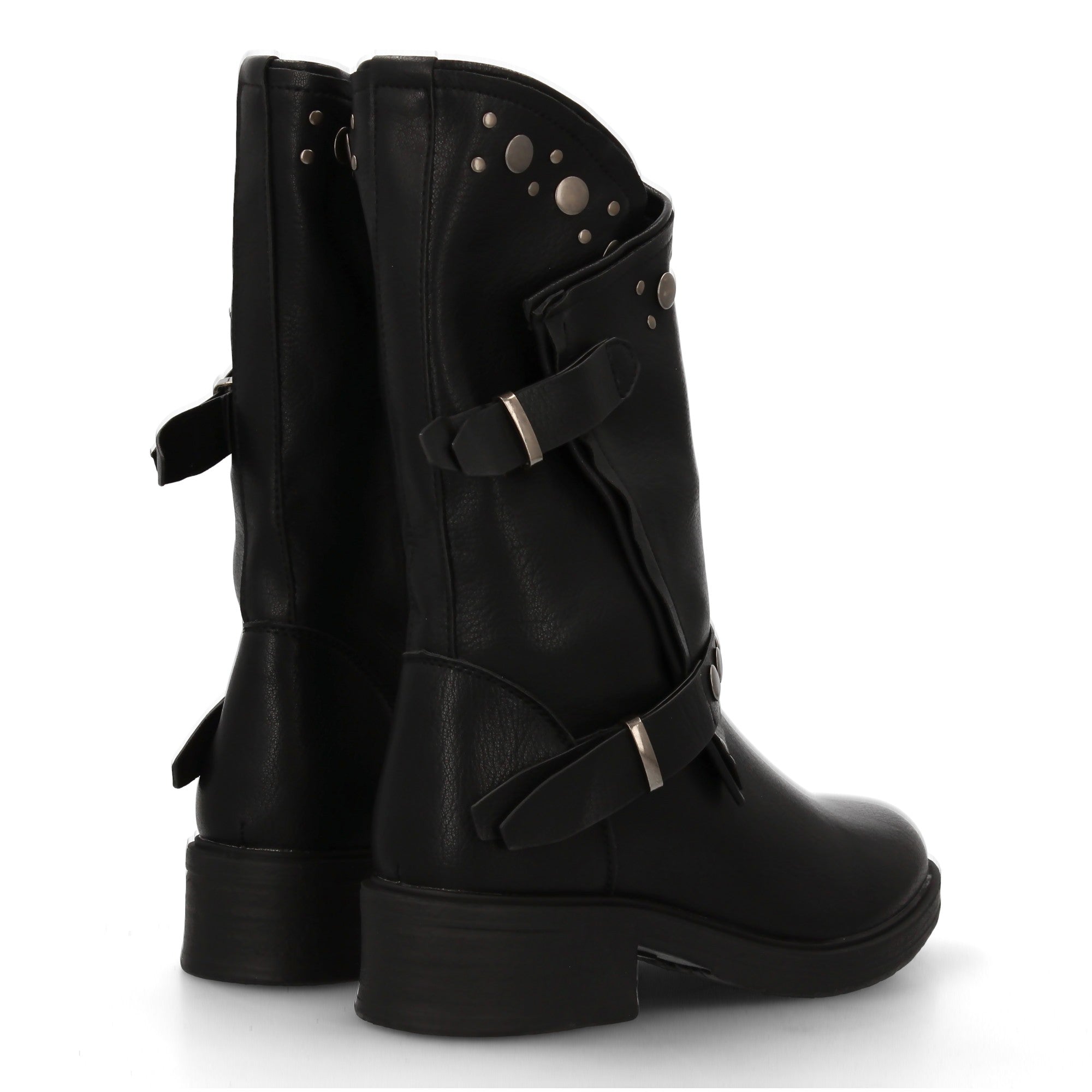 Botas de Mujer Estilo Urbano con Tachuelas, Hebillas y Cierre de Cremallera