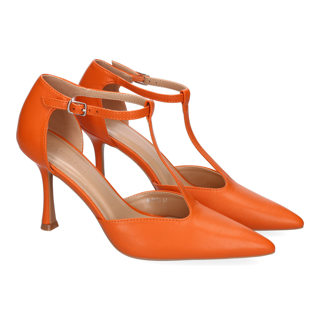 Zapato Naranja de Salon Elegante Y Moderno de Tacon  Fino  Y Punta Fina para Mujer