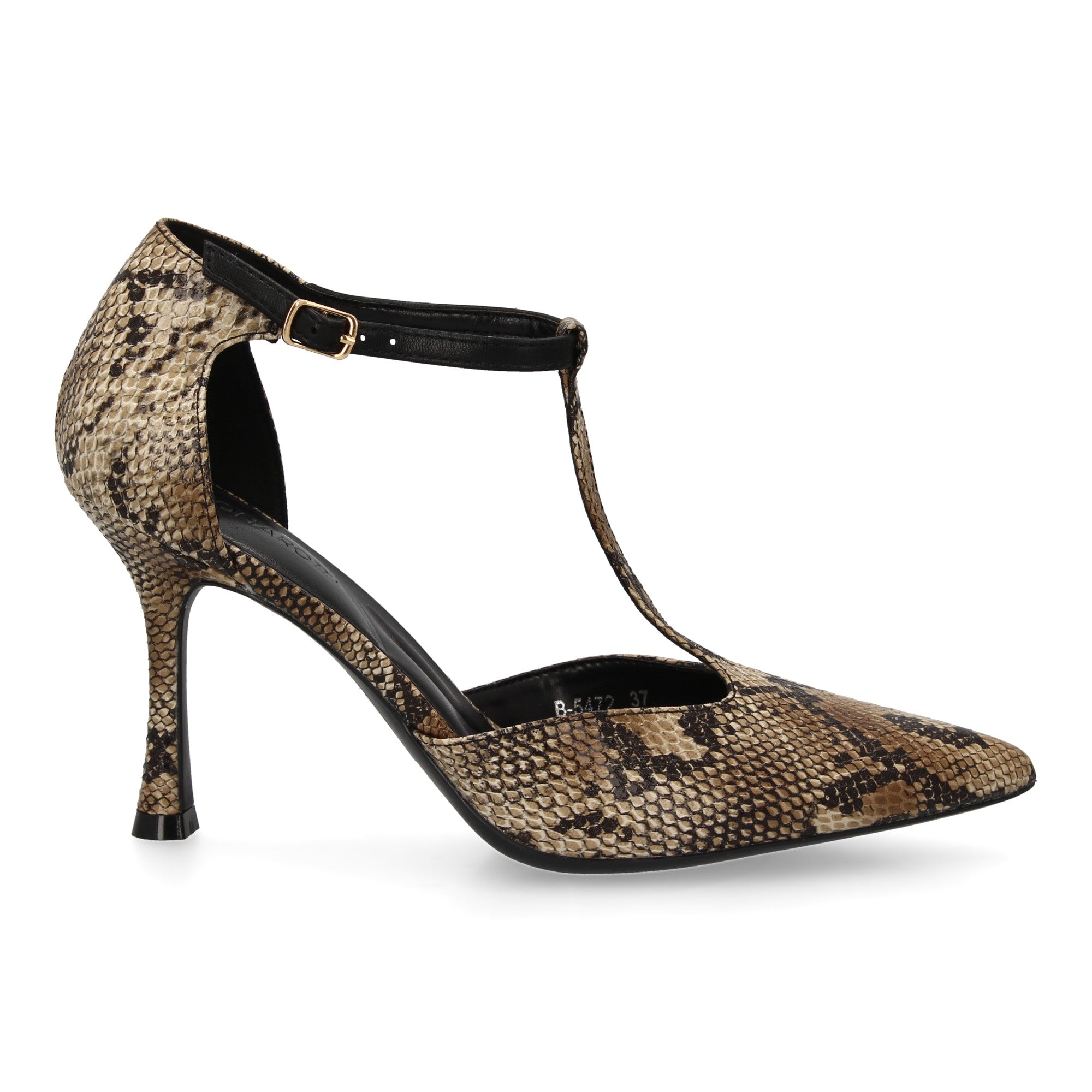 Stiletto de Mujer con Tacón Fino, Animal Print Serpiente y Correa al Tobillo