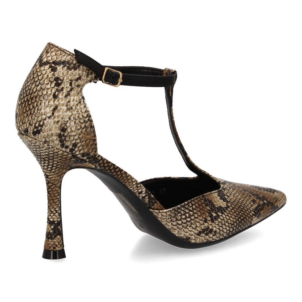 Stiletto de Mujer con Tacón Fino, Animal Print Serpiente y Correa al Tobillo