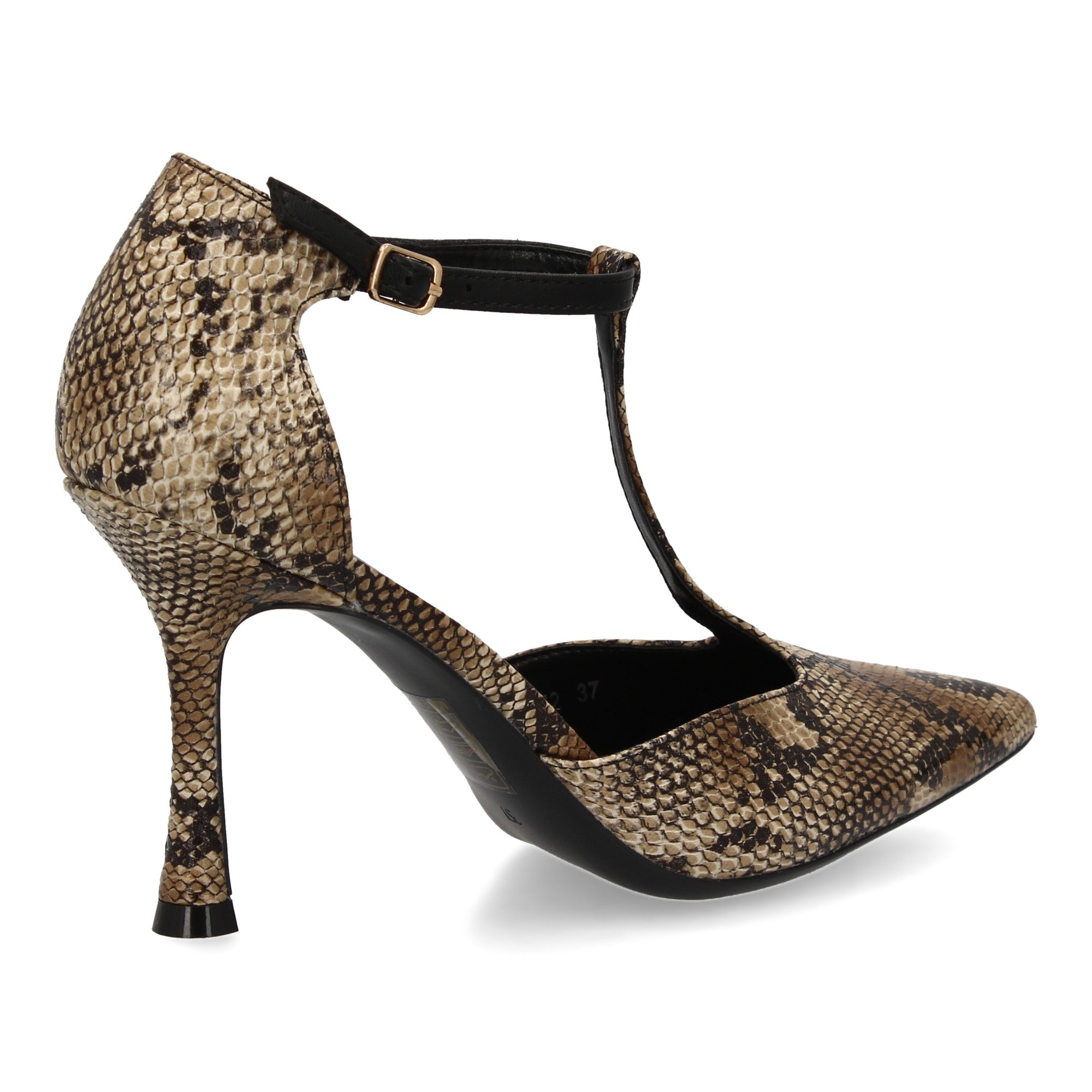 Stiletto de Mujer con Tacón Fino, Animal Print Serpiente y Correa al Tobillo