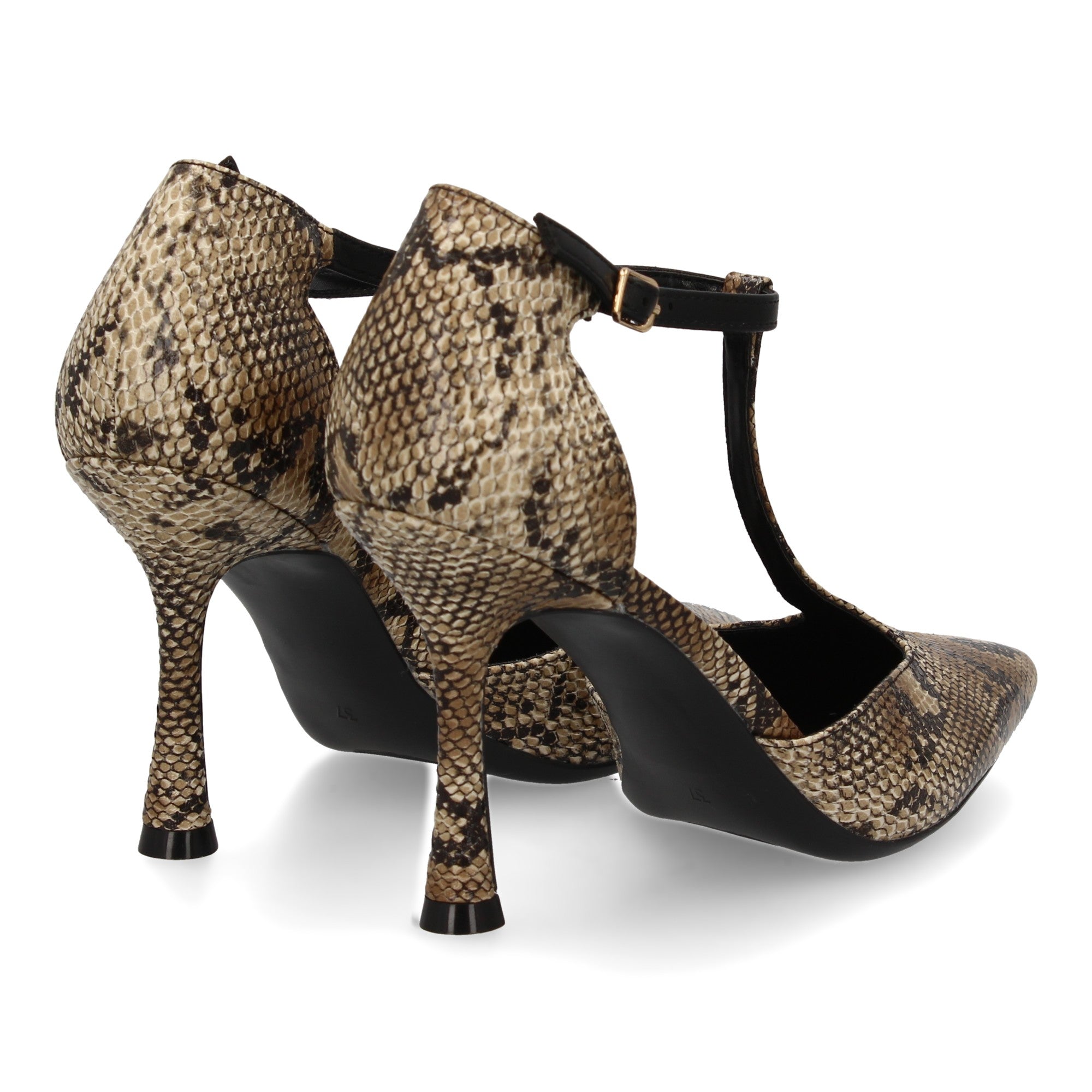 Stiletto de Mujer con Tacón Fino, Animal Print Serpiente y Correa al Tobillo