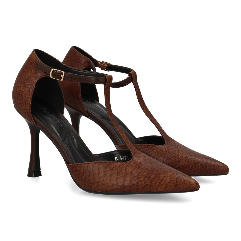 Stiletto de Mujer con Tacón Fino, Animal Print Serpiente y Correa al Tobillo