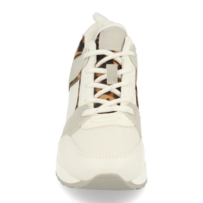 Cyrena White Leopard Wedge – Zapatillas Blancas de Mujer con Cuña, Estampado de Leopardo y Cierre de Cordones | Primavera-Verano