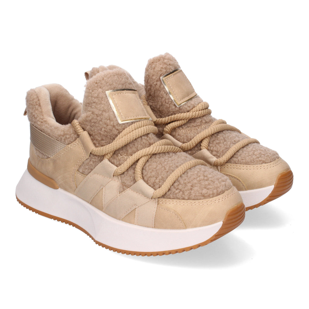 Zapatillas Deportivas Beige De Borreguillo Para Mujer
