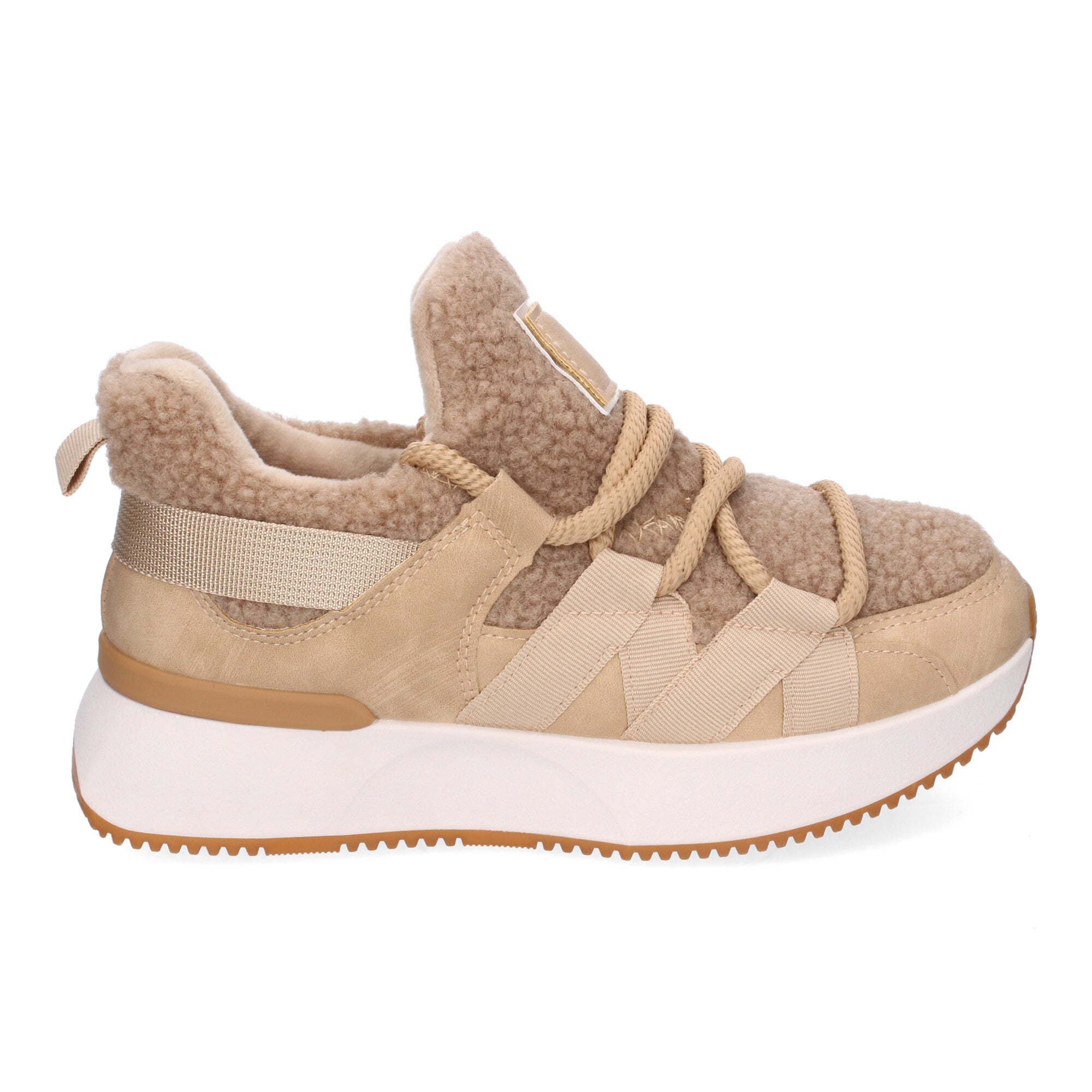 Zapatillas Deportivas Beige De Borreguillo Para Mujer