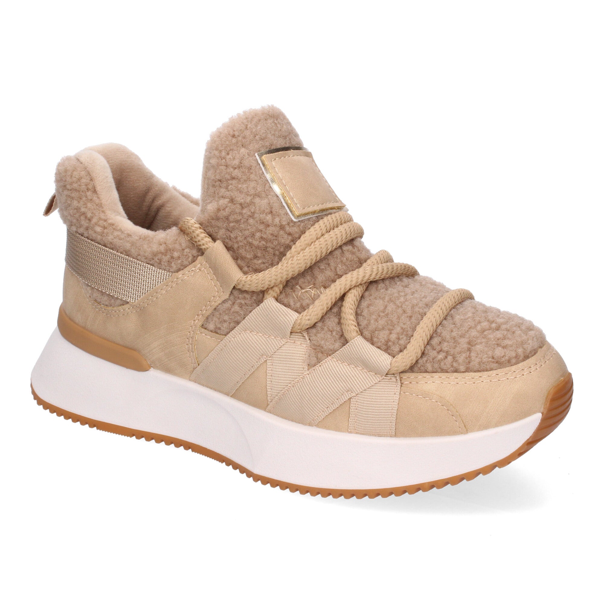 Zapatillas Deportivas Beige De Borreguillo Para Mujer